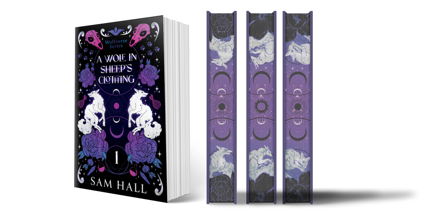 Book titled 'A Wolf in Sheep's Clothing' by Sam Hall with a purple and black cover design.