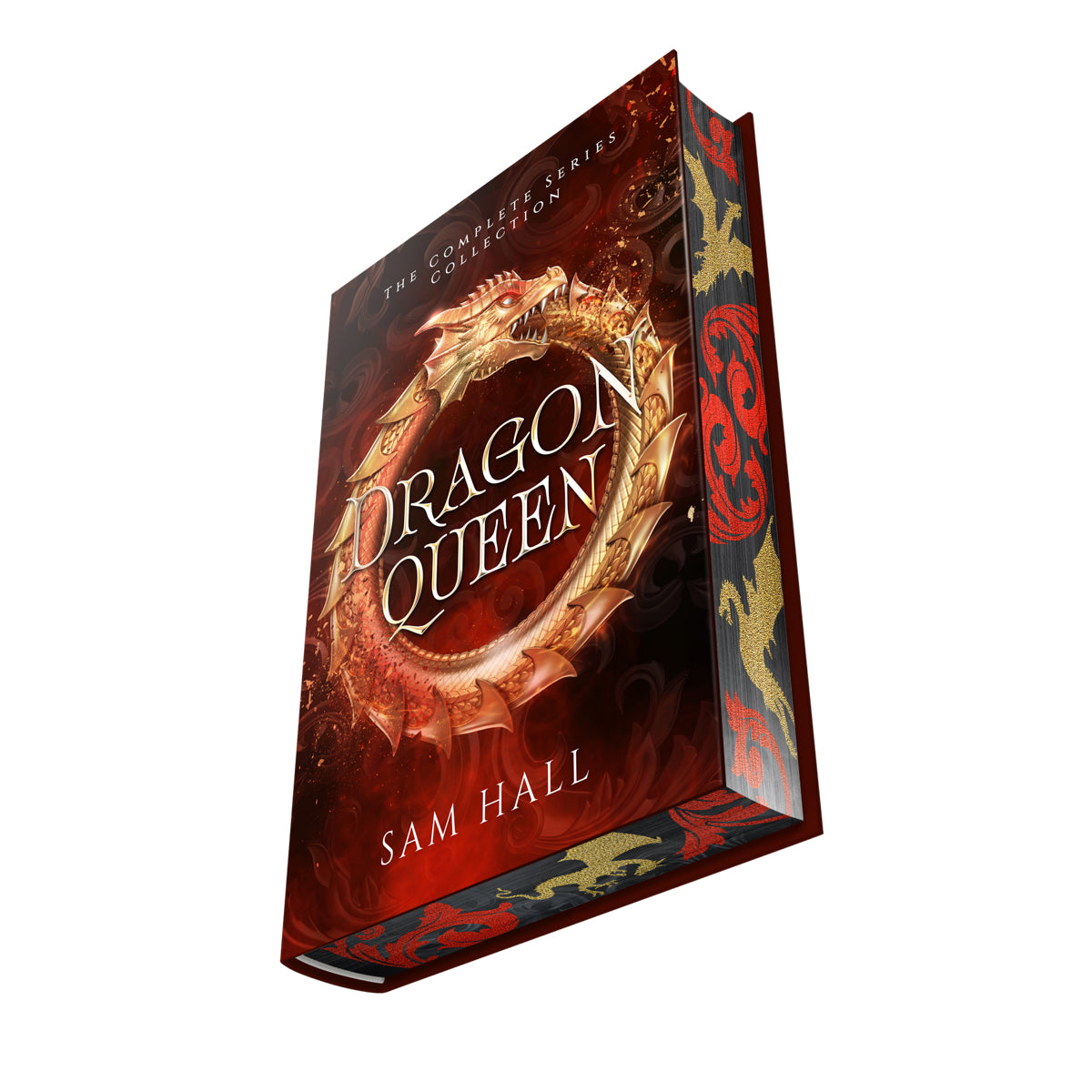 Book titled 'Dragon Queen' by Sam Hall with dragon design on the cover