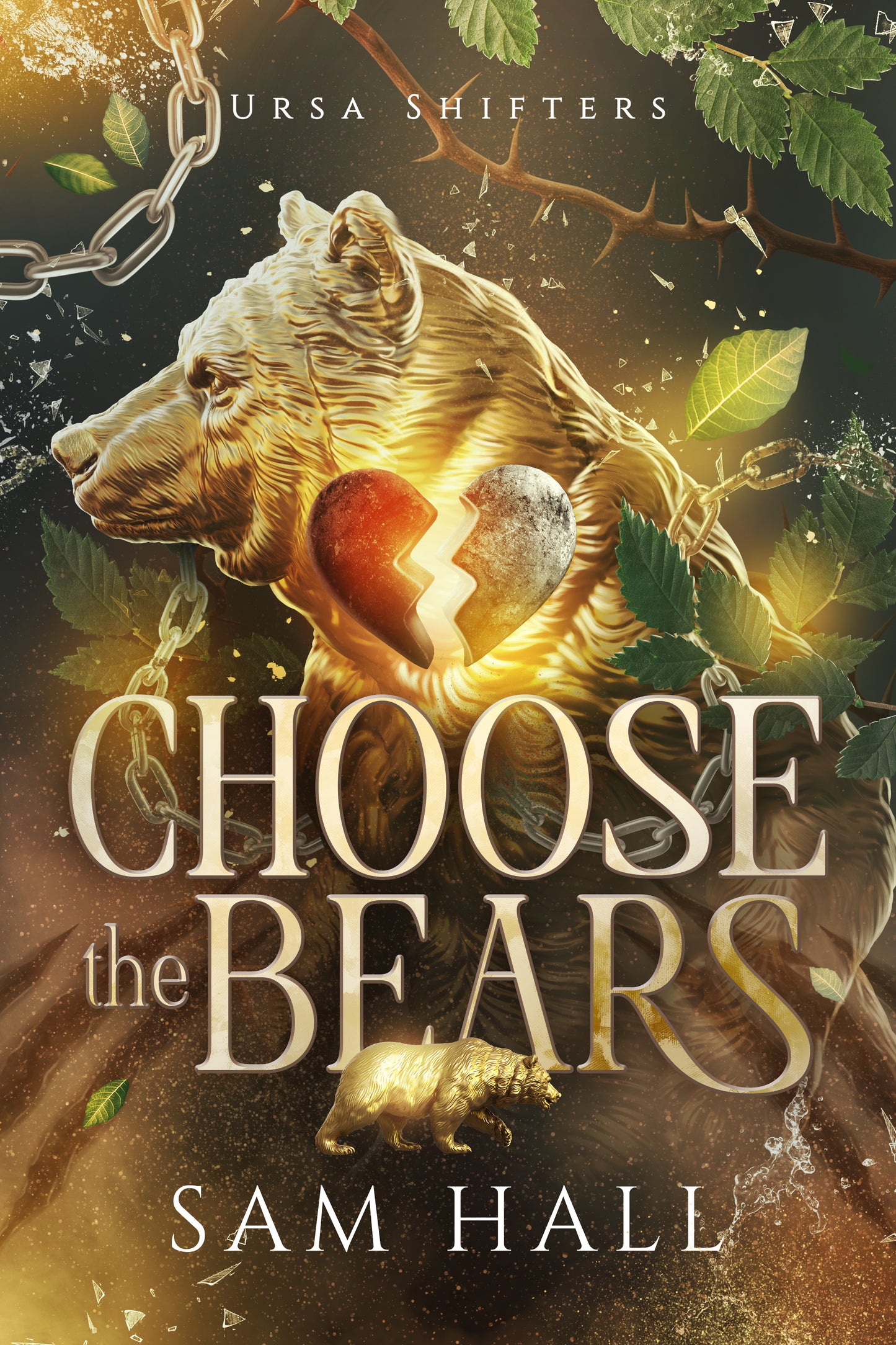 Book cover of 'Choose The Bears' featuring a stylized bear and leaves in a fantasy romance novel style.