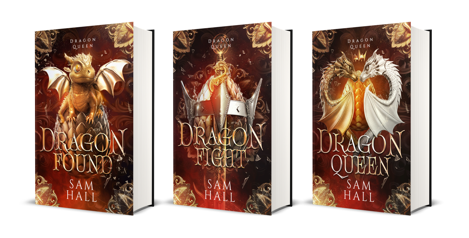 Three book covers of 'Dragon' series by Sam Hall on a white background