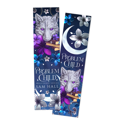 Bookmarks with wolf design and 'Problem Child' text on a white background
