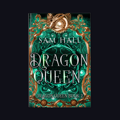 Cover of 'Dragon Queen' hardback edition featuring intricate dragon patterns and the title in a decorative frame.