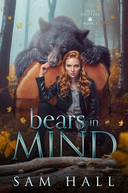 Book cover of 'Bears In Mind' featuring a woman sitting next to a large bear, which represents a character or scene from the book.