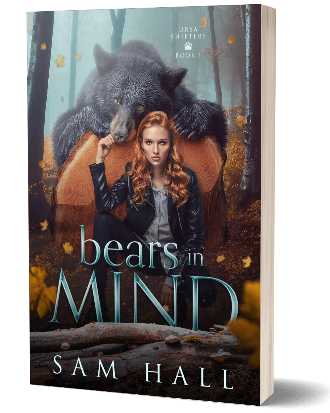 Book cover of 'Bears in Mind' featuring a woman with a wolf in a forest setting.