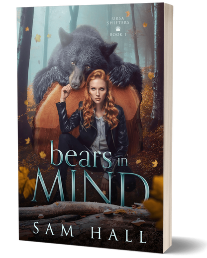 Book cover of 'Bears in Mind' featuring a woman with a wolf in a forest setting.