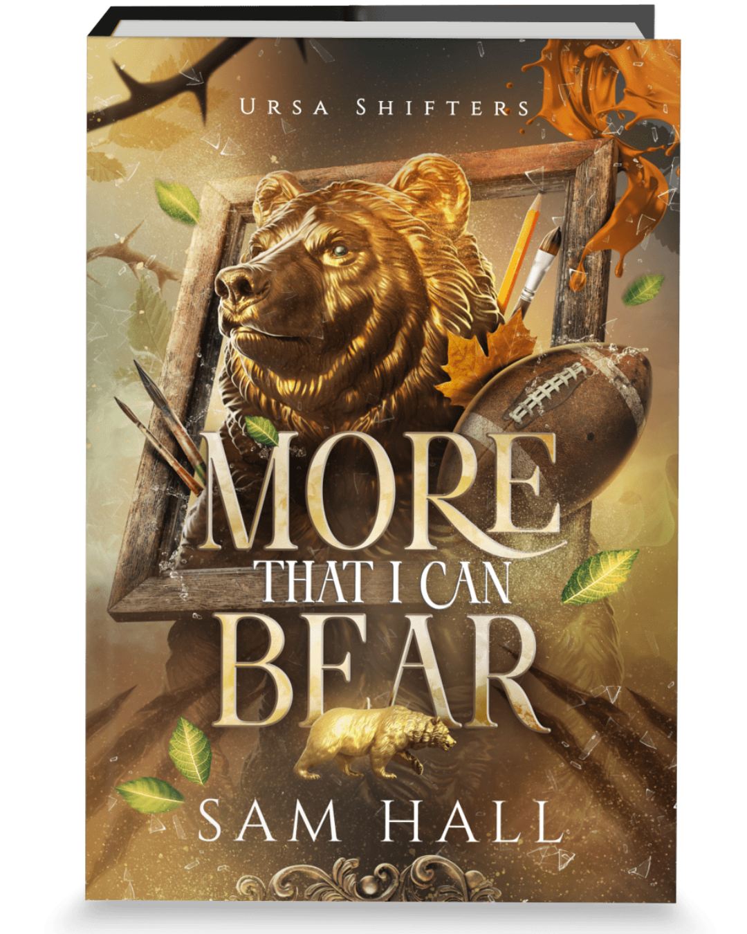 Book cover of 'More That I Can Bear' by Sam Hall featuring a bear and hunting gear.