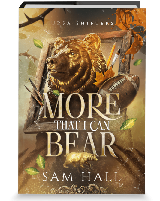 Book cover of 'More That I Can Bear' by Sam Hall featuring a bear and hunting gear.