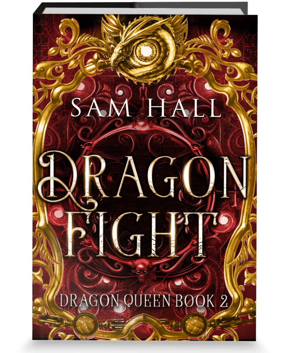 Book cover of 'Dragon Fight' by Sam Hall with ornate gold and red design.