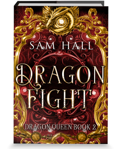 Book cover of 'Dragon Fight' by Sam Hall with ornate gold and red design.