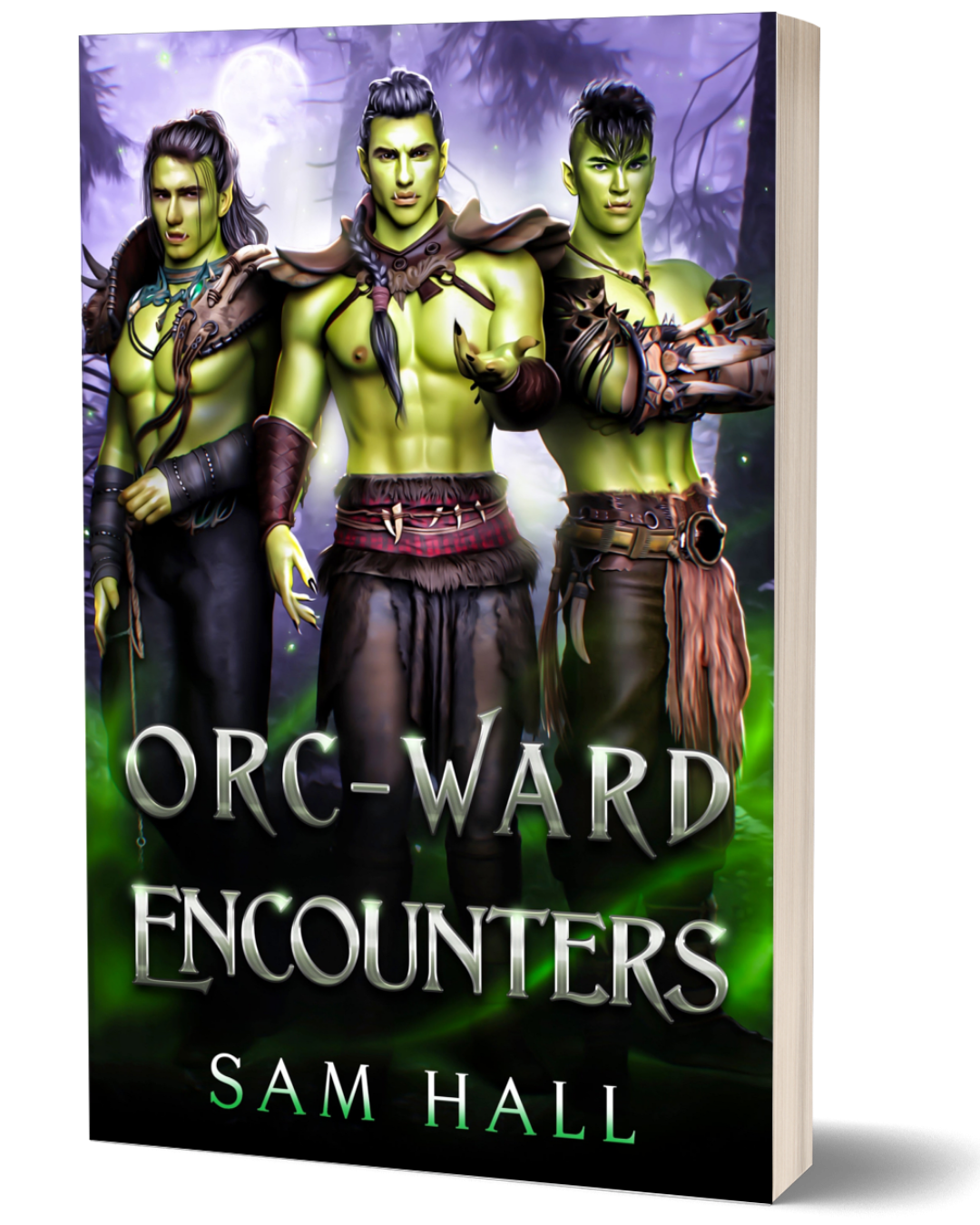 Book cover of 'Orc-Ward Encounters' featuring three characters with green skin and fantasy attire.
