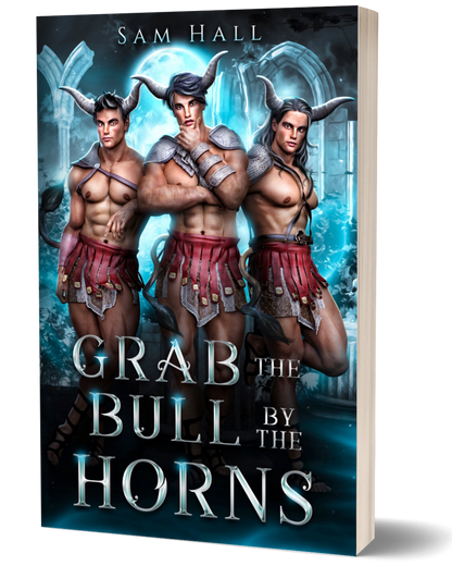 Book cover of 'Grab the Bull by the Horns' by Sam Hall featuring three muscular men with bull horns.