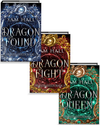 Three books from the 'Dragon Queen' series by Sam Hall on a white background