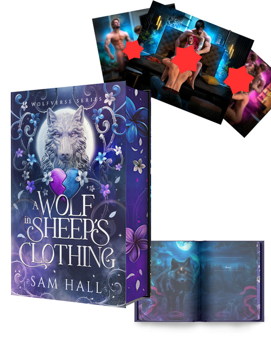 Book cover of 'A Wolf in Sheeps Clothing' by Sam Hall with promotional posters in the background.